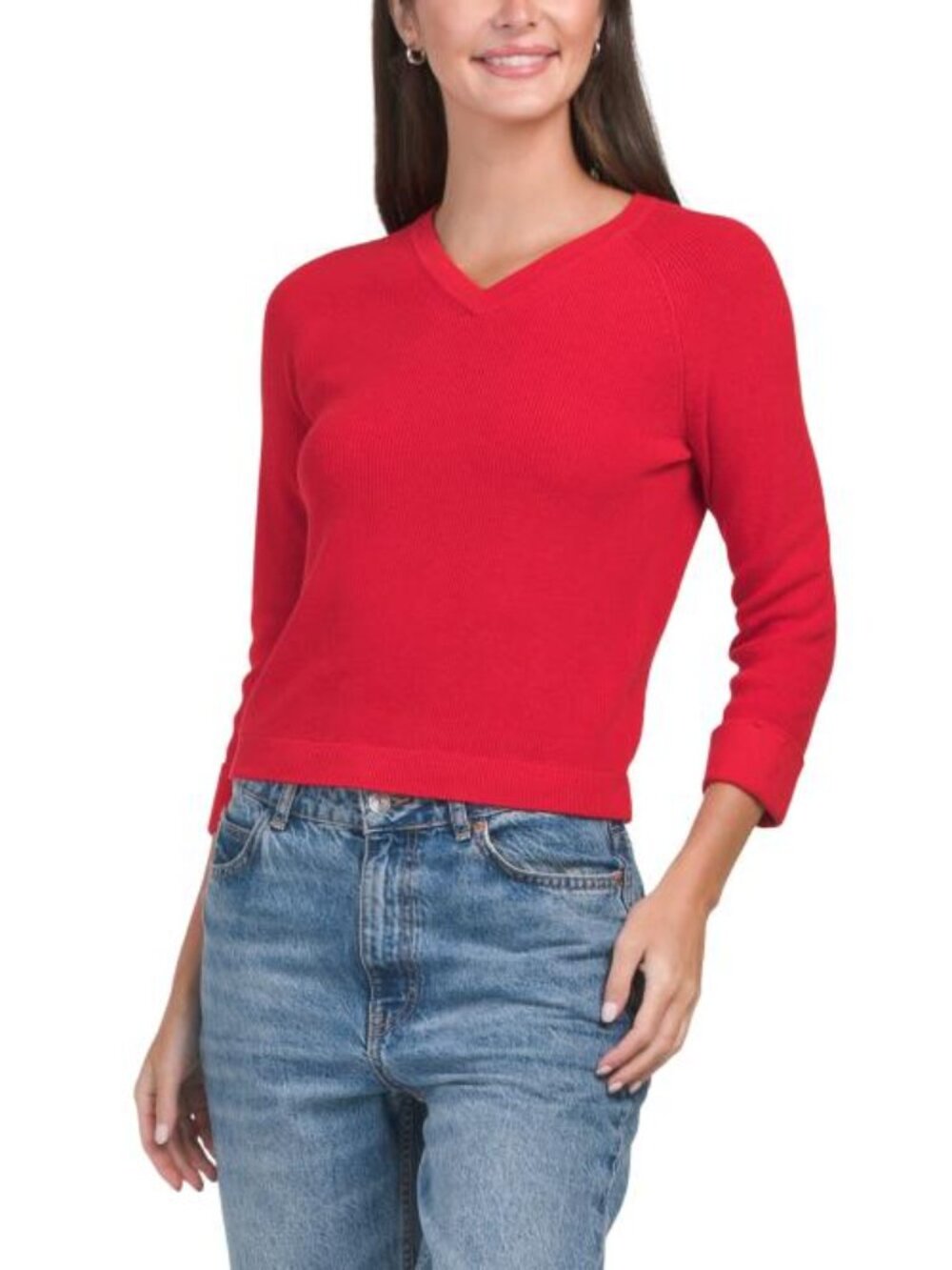 WINDSOR & WHITE Cotton Shaker Knit V-neck Sweater